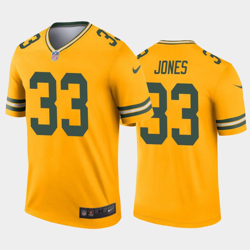 Men Green Bay Packers 33 Aaron Jones Nike Gold Inverted Legend NFL Jersey